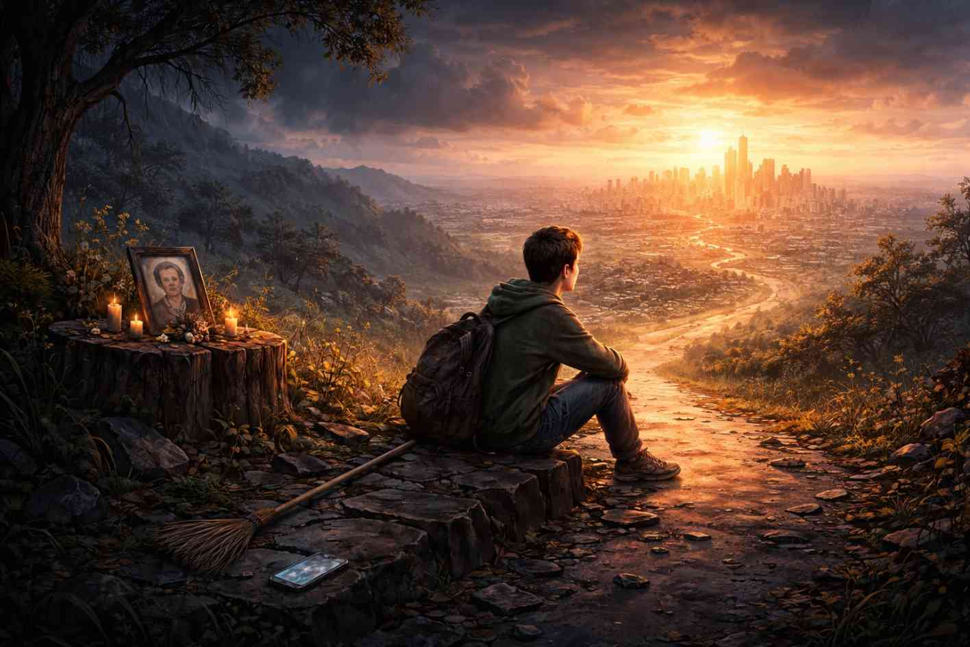 Contemplating the sunset view